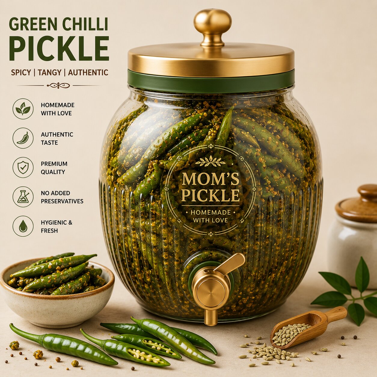 Homemade Green Chilli Pickle by Mom's Pickle